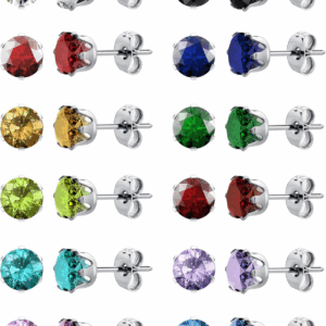 12 Pairs Silver Earrings Surgical Steel Earrings Women'S Earrings Hypoallergenic Earrings Set Men'S Earrings 12 Colors Cubiczirconia Studs Earrings