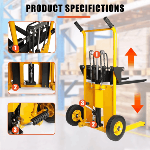 Foldable Hydraulic Material Lift Truck Carrier Manual Lift Stacker Forklift Pallet Stakcer 450 Lbs Capacity 36" Lift Height with Adjustable Forks and Fixed Legs,Pallet Truck Dolly. - Image 6