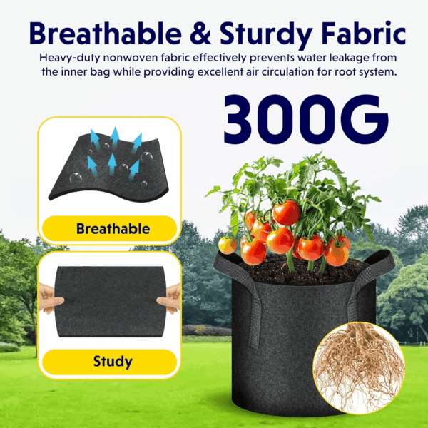 20 Gallon (Pack of 5) Plant Grow Bags Thickened Nonwoven Aeration Fabric Pots Heavy Duty Durable Container, Strap Handles for Garden, Black - Image 4