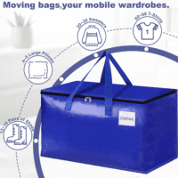 Moving Bags-Heavy Duty Moving Boxes, Storage Totes with Zipper, Reinforced Handles and Tag Pocket-Collapsible Moving Supplies for Moving, Storage and Travel 93L(Blue-6 Pack) - Image 4