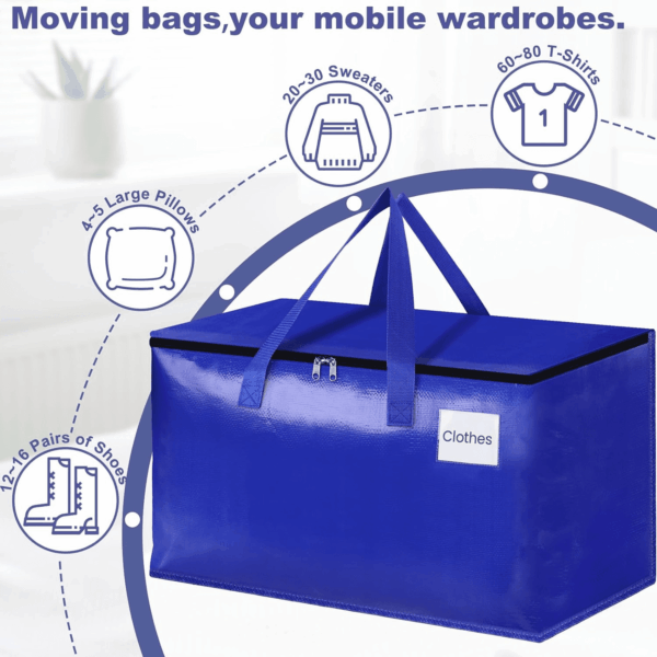 Moving Bags-Heavy Duty Moving Boxes, Storage Totes with Zipper, Reinforced Handles and Tag Pocket-Collapsible Moving Supplies for Moving, Storage and Travel 93L(Blue-6 Pack) - Image 4