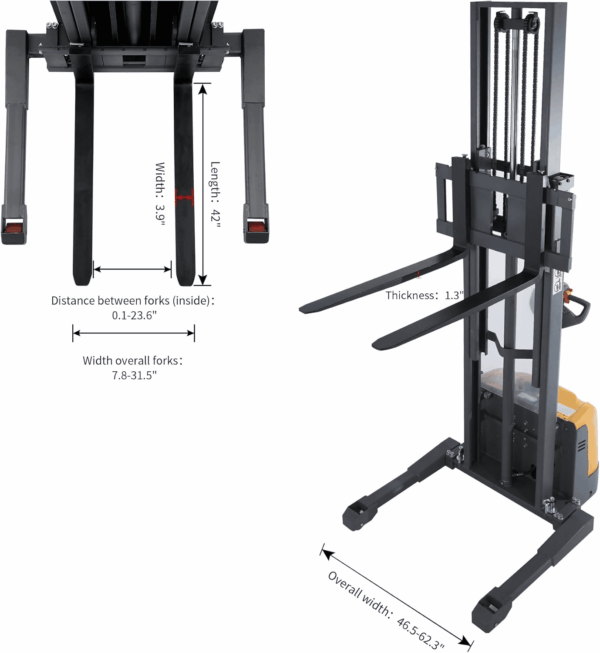 Electric Walkie Stacker, 3300 Lbs Capacity 130“ Lift Height Powered Drive and Lift Electric Stacker, with Straddle Legs Adjustable Forks Material Lift - Image 3