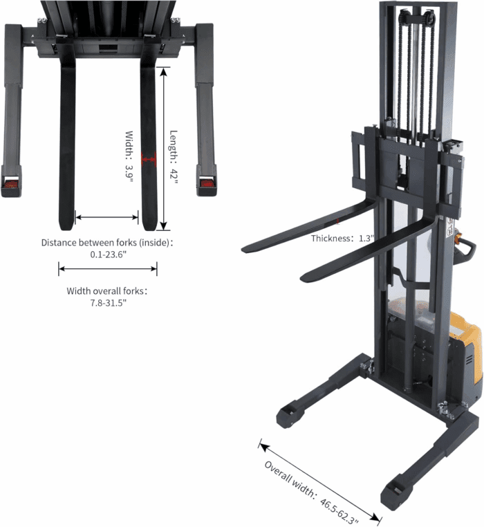 Electric Walkie Stacker, 3300 Lbs Capacity 130“ Lift Height Powered Drive and Lift Electric Stacker, with Straddle Legs Adjustable Forks Material Lift - Image 3