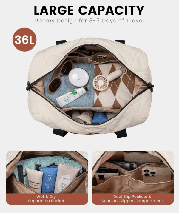 Weekender Bags for Women, Puffer Travel Duffel Bags for Woman, Large Hospital Bag for Women Labor Delivery with Shoe Compartment, Carry on Overnight Bag, Personal Item Travel Bag for Airplane - Image 5
