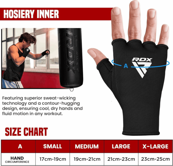 Boxing Hand Wraps Inner Gloves Men Women, Half Finger Elasticated Bandages, under Mitts Fist Protection, Muay Thai, Kickboxing, MMA, Martial Arts Speed Bag Punching Training - Image 6