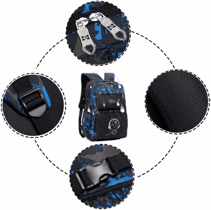 Backpack for School Boys Backpacks for Kids Camo Bookbag for Middle School Bags Waterproof Travel Back Pack (Blue) - Image 4