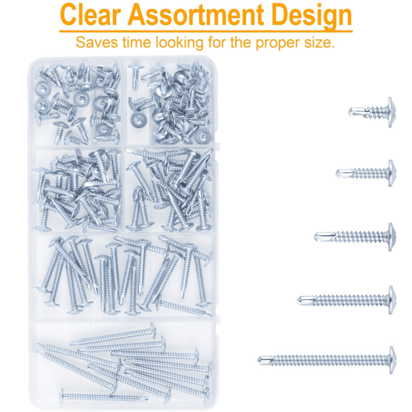 Self Tapping Screws Assortment Kit, #8 Sheet Metal Screws for Metal Wood & Plastic, 125Pcs Galvanized Truss Head Self Drilling Screws in 5 Sizes (1/2, 3/4, 1-1/4, 1In, 2In) - Image 2