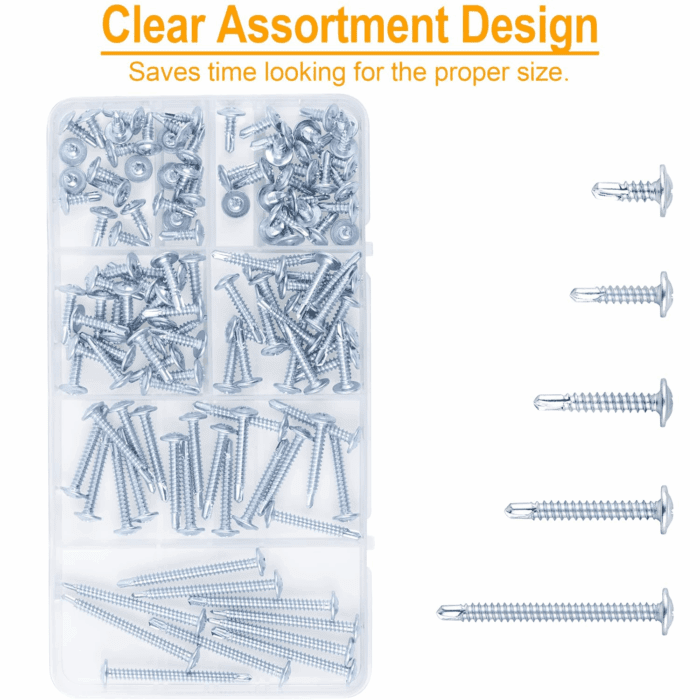Self Tapping Screws Assortment Kit, #8 Sheet Metal Screws for Metal Wood & Plastic, 125Pcs Galvanized Truss Head Self Drilling Screws in 5 Sizes (1/2, 3/4, 1-1/4, 1In, 2In) - Image 2