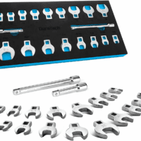 3/8" Drive Crowfoot Wrench Set with 2 Extension Bars, SAE & Metric, 19-Piece, 10-22Mm & 3/8"-7/8", CR-V Steel, with EVA Foam Tool Organizer
