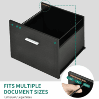 File Cabinet with Charging Station, Mobile Lateral Filing Cabinet with Lock for Home Office, Printer Stand with Open Storage Shelf, Fits A4, Letter, Legal Size Files, Office Furniture, Black - Image 7