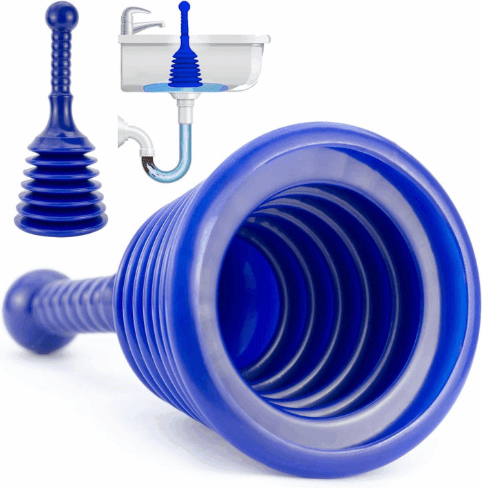 Sink and Drain Plunger for Bathrooms, Kitchens, Sinks, Baths and Showers. Small and Powerful, Commercial Style 'Plumbers Plunger' with Large Bellows