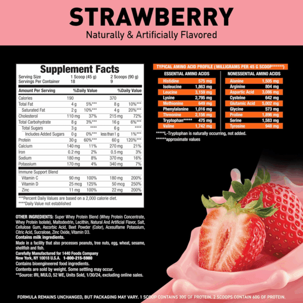 Super Advanced Whey Protein Powder, Strawberry, Immune Support (1), Vitamins C & D plus Zinc, 1.78 Lbs - Image 4