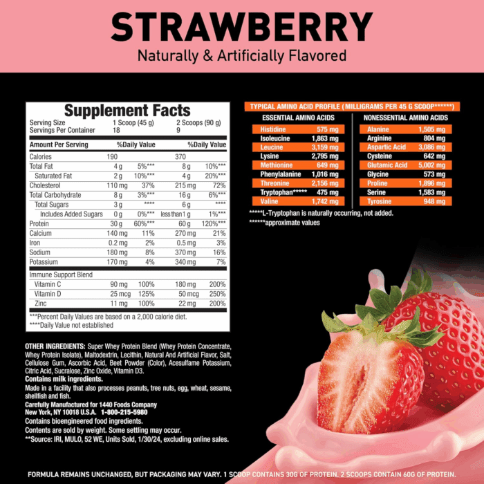 Super Advanced Whey Protein Powder, Strawberry, Immune Support (1), Vitamins C & D plus Zinc, 1.78 Lbs - Image 4
