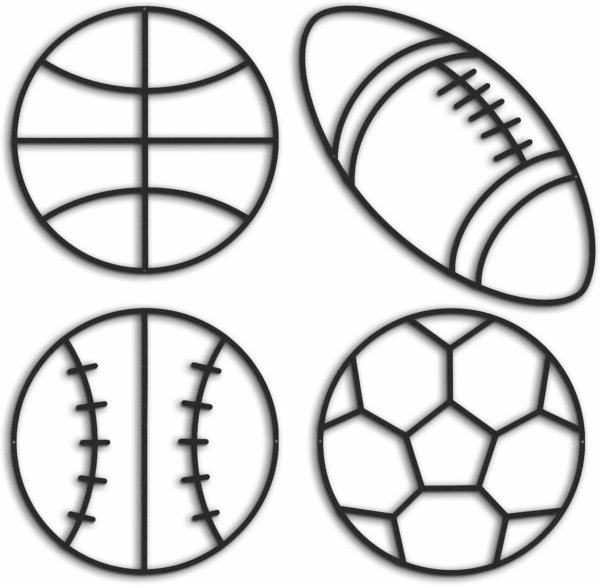 4 Packs Sports Room Decor for Boys Metal Modern Soccer Wall Art Decor Black Basketball Baseball Football Hanging Room Decorations for Kids Boy Sports Playroom Bedroom Nursery