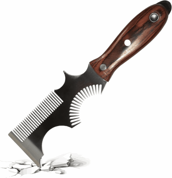 8-In-1 Painters Tool - Paint Brush Comb, Paint Roller Cleaner, Stainless Steel Scraper, Putty Knife, Paint Can Opener, Wooden Handle