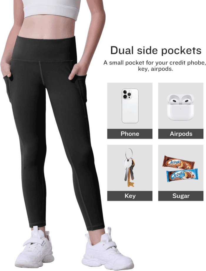 Girls' Athletic Leggings with Pockets, 5 Packs Kids Teen Dance Yoga Workout Running Pants for 5-15 Years - Image 2