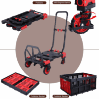 2-In-1Hand Truck Dolly Foldable with Folding Basket,330Lbs Capacity Handtruck,Hand Truck Foldable Dolly with 4 Wheels,Dolly Cart with Retractable Handle,Folding Hand Cart for Moving - Image 4