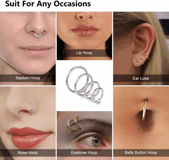 4Pcs 16G 18G 20G Surgical-Steel-Piercing-Ring-Nose-Rings-Hinged-Hoop-Earrings,6Mm 8Mm 10Mm 12Mm Seamless Stainless Steel Clicker Eyebrow Septum Piercing Hoop,Sliver Black Gold Rose Gold Rainbow Body Jewelry Set - Image 7