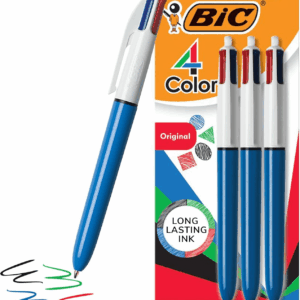 4-Color Original Retractable Ball Pens, Medium Point (1.0Mm), 3-Count Pack, Retractable Ball Pen with Long-Lasting Ink