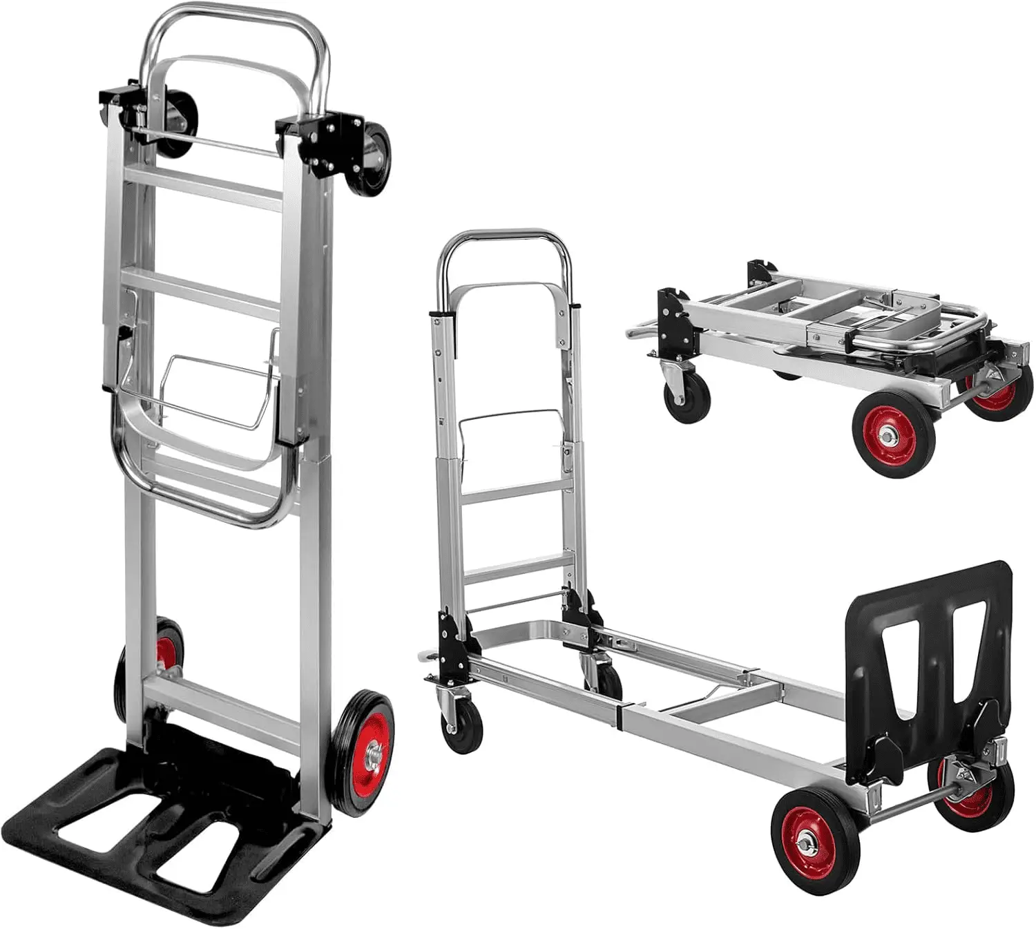 2 in 1 Aluminium Hand Truck Dolly 450Lbs Capacity, Heavy Duty Convertible Hand Truck W/Pneumatic Wheels, Foldable Dolly Cart Collapsible Dolly for Moving with Retractable Handle