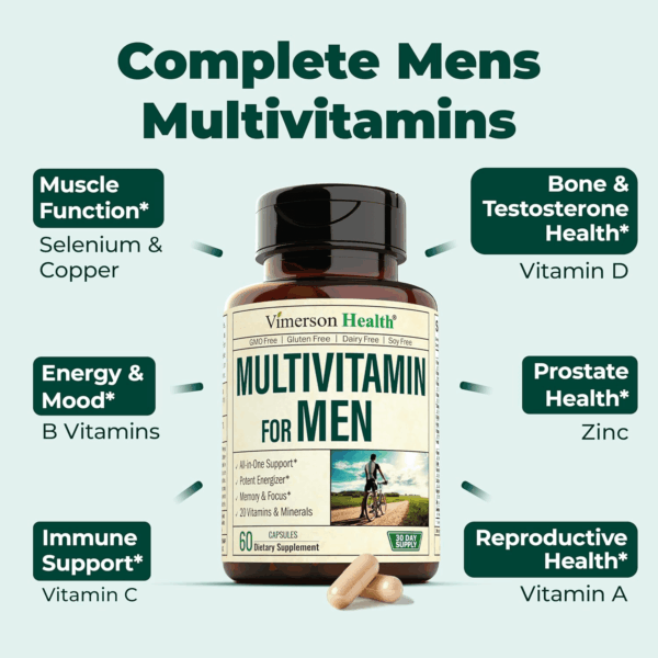 Multivitamin for Men - Daily Mens Multivitamins & Multiminerals with Vitamin D, Vitamin C, B12 Zinc & More. Essential Vitamins for Men for Energy, Focus, Stamina, Performance, Mens Health. 60 Capsules - Image 5