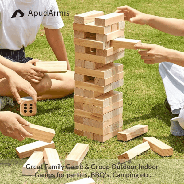 54 PCS Tumble Timber Set [Stack to 3FT], Pine Wooden Tumble Tower Game with Dice and Scoreboard Set - Classic Block Stacking Board Game for Teens Children Teenagers - Image 7