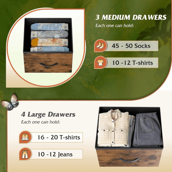 7 Drawer Dresser TV Stand, Entertainment Center, Media Console Table with Metal Frame and Wood Top for TV up to 45 Inch, Chest of Drawers for Bedroom, Living Room, Rustic Brown Wood Grain Print - Image 5