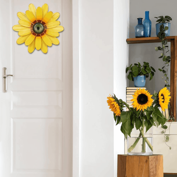 Sunflower Garden Decor, 11'' Metal Flower Wall Decor, Yard Hanging Wall Art Decorations for Kitchen, Bathroom, Living Room, Spring Boho Art for Indoor Outdoor - Image 7