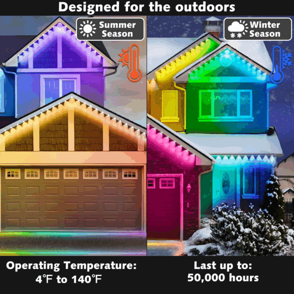 200FT Permanent Outdoor RGB Lights,Ip67 Waterproof Smart LED Eaves Lights with App/Remote Control,For Christmas and All Holiday Decor,Daily and Accent Lighting,House Roof and Garden Lighting - Image 4