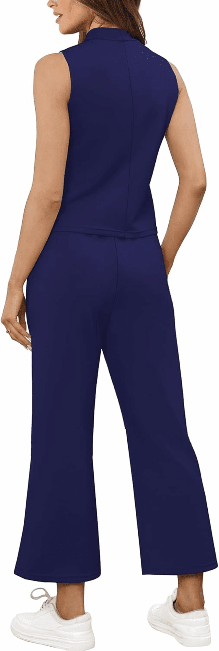Two Piece Sets for Women Summer Outfits Lounge Sets Mock Neck Tops Wide Leg Crop Pants Vacation Travel Outfits - Image 5