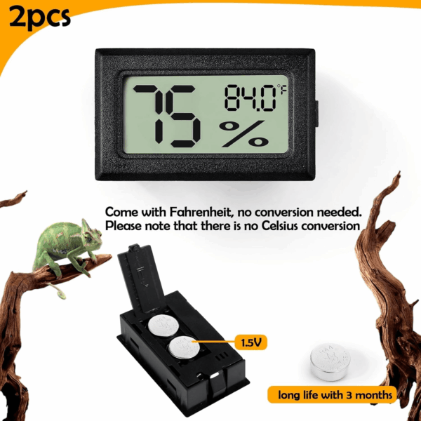 2 PCS Rectangle Reptile Thermometer and Humidity Gauge for Bearded Dragon Accessories, Reptile Tank Accessories for Jumping Spider, Leopard Gecko, Hermit Crab, Gecko, Ball Python, Lizard - Image 3