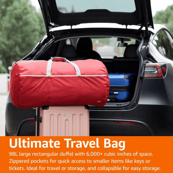 Large Duffel Bag (100L) for Travel, Travel Bag, with Multiple Zippered Pockets, Lightweight yet Durable Nylon Material, 50-Pound Weight Capacity, Red, 32.4"L X 16.9"W X 16.9"H - Image 6