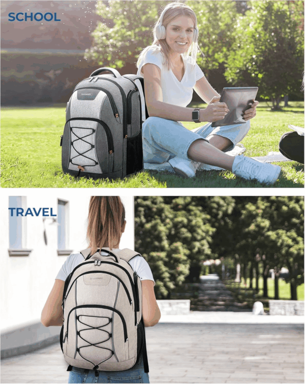 Travel Laptop Backpack, 15.6 Inch Laptop Backpack with USB Charger Hole, Water Resistant College Bookbag for Women Men, Casual Daily Backpack for Travel, Beige - Image 5