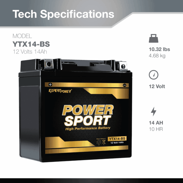 ETX14-BS 12V14Ah YTX14-BS Replacement (12V 14Ah Sealed) Maintenance Free Battery - Image 2