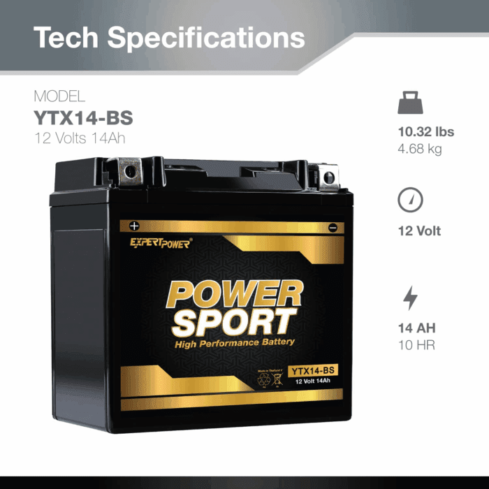 ETX14-BS 12V14Ah YTX14-BS Replacement (12V 14Ah Sealed) Maintenance Free Battery - Image 2