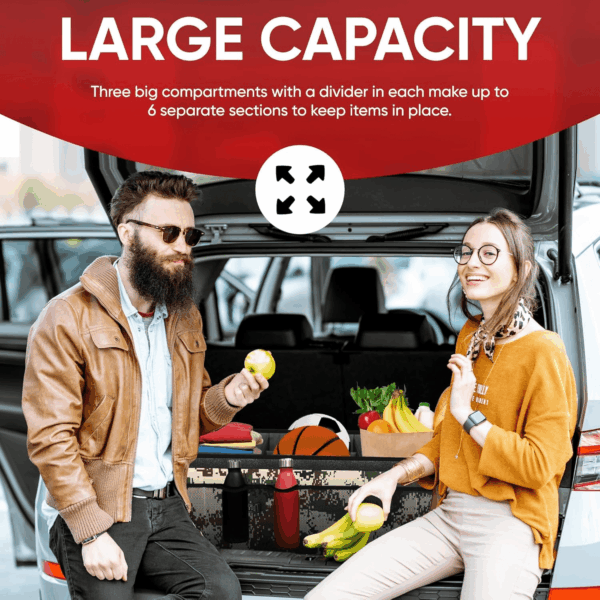 Car Trunk Organizer, Collapsible Multi Compartment SUV Organizer, Foldable Storage for Car Accessories for Women Men, 600D Oxford, Non Slip Bottom, Securing Straps, Soft Cover (85L) - Image 4