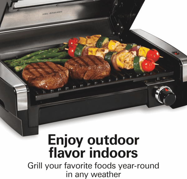 Electric Indoor Searing Grill with Viewing Window & Adjustable Temperature Control to 450F, 118 Sq. In. Surface Serves 6, Pfas-Free Removable Nonstick Grate, Stainless Steel - Image 2
