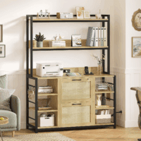 Natural Rustic File Cabinet, 2 Drawer Filing Cabinet, Fits Legal/Letter/A4 Size, 6 Layer Open Storage Shelves, Power Strip & USB Ports, Home Office - Image 7