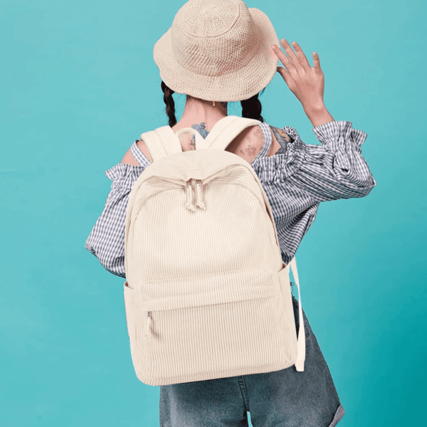 School Backpack for Teens Large Corduroy Bookbag Lightweight 17 Inch Laptop Bag for Girls Women Casual High School College (Corduroy-Beige) - Image 6