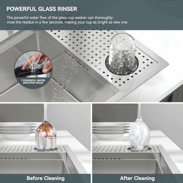 33 Inch Drop in Kitchen Sink Workstation with Glass Rinser 33X22 Drop in Kitchen Sinks Stainless Steel Workstation Sinks 16 Gauge Single Bowl Sink with Cup Washer with Cutting Board - Image 5