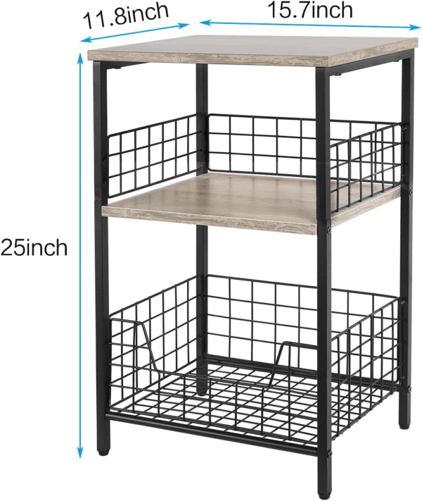 Side Table, Small End Table Record Player Stand with Storage, Vinyl Record Storage Night Stand for Living Room, Bedroom,Office(Patent Pending)(Greige & Black) - Image 3