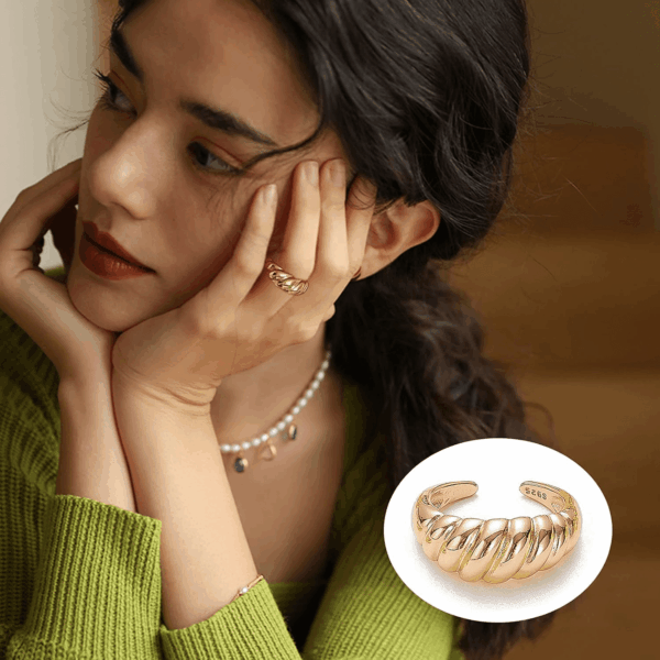 10PCS Gold Dome Chunky Rings for Women 18K Gold Plated Braided Twisted round Signet Rings Adjustable Open Ring Band Statement Jewelry Size 7-9 - Image 4