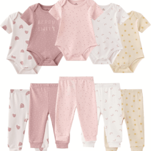 Baby Bodysuit and Pant Set 10-Pcs Cotton Soft Newborn Boy Girl Clothes Outfits