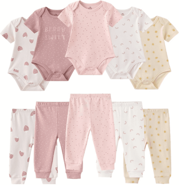 Baby Bodysuit and Pant Set 10-Pcs Cotton Soft Newborn Boy Girl Clothes Outfits