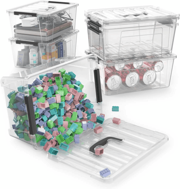 Clear Storage Latch Bins, 6-Pack Storage Organizer Box with Handle and Lids, 5-Litre - Image 8