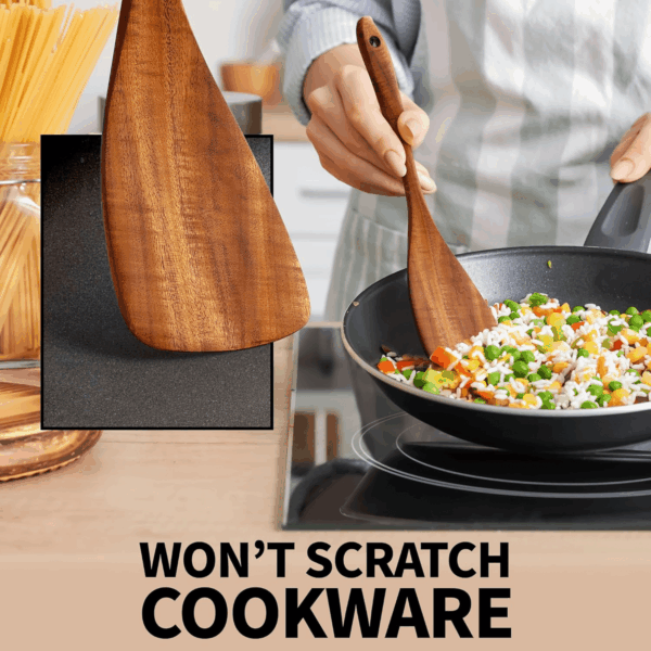 6-Piece Wooden Cooking Spoons Set – Heat-Resistant, Smooth Teak Utensils with Comfort Grip – Lightweight & Durable – Easy to Clean, Perfect for Non-Stick Cookware - Image 6