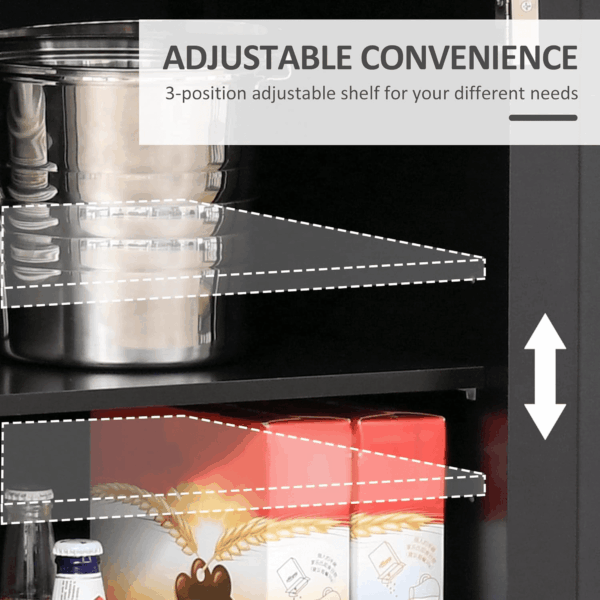 Sideboard with Solid Wood Countertop, Modern Kitchen Storage Cabinet, Coffee Bar Cabinet with 2 Drawers, Doors and Adjustable Shelf, Black - Image 6
