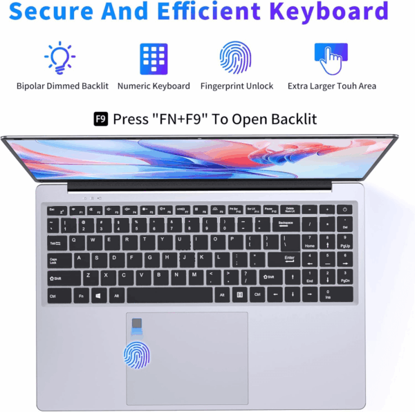 16 Inch Laptop Computer, Gaming Laptop, 16GB RAM 1TB SSD, N95 Processor, FHD 1920 * 1200, 180 Angle Open, Backlit Keyboard, Windows 11 Pro, Fingerprint Unlock, Wifi 5, BT 4.2 - Image 4