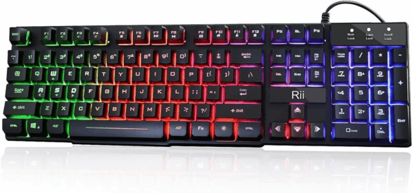 RK100+ Multiple Color Rainbow LED Backlit Large Size USB Wired Mechanical Feeling Multimedia PC Gaming Keyboard,Office Keyboard for Working or Primer Gaming,Office Device