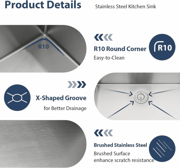 33 Drop in Kitchen Sink Workstation - 33X22 Kitchen Sinks Drop in Stainless Steel 16 Gauge Single Bowl Handmade Topmount Sink with Cutting Board - Image 4